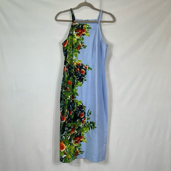 Maeve By Anthropologie Dress Size 4 Midi Blue With Oranges Print - Picture 1 of 13